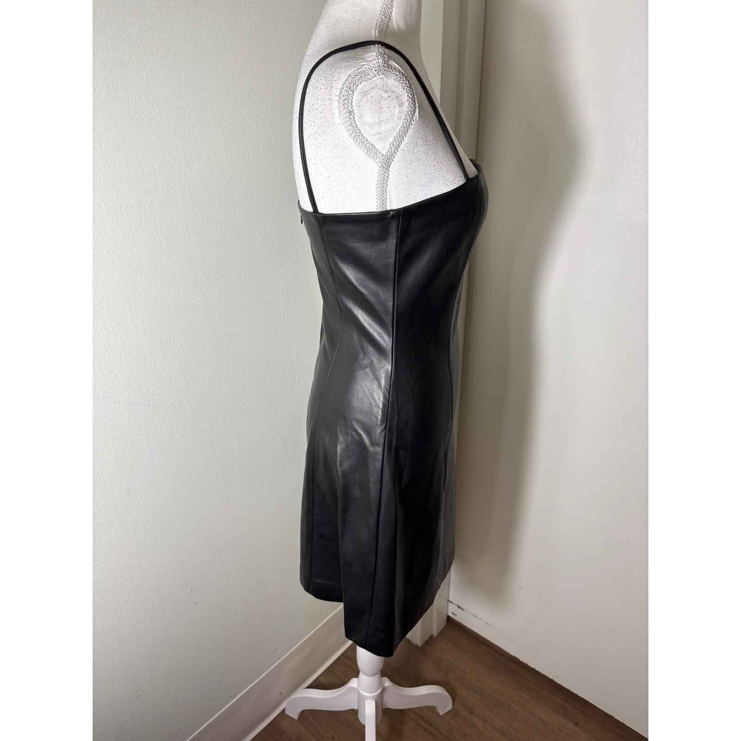 Susana Monaco Black Faux Leather Spaghetti Strap Mini Dress Sz S