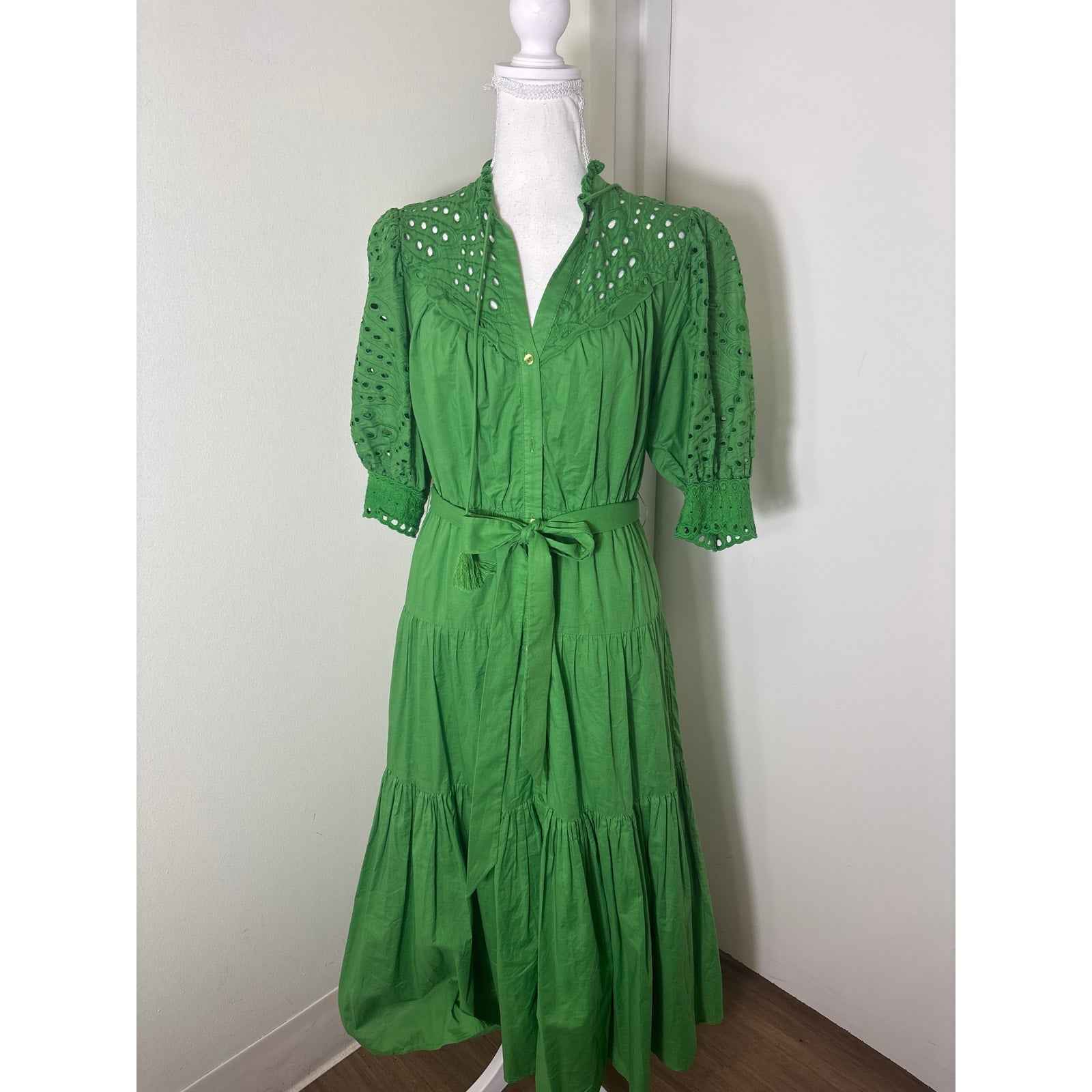 Sunoo Green Eyelet Sleeve Maxi Dress Sz T1 (small)