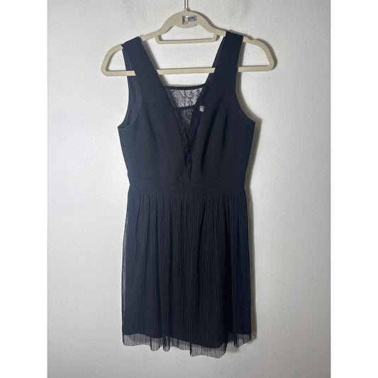 BCBG Black Sleeveless Lace Pleated Skirt Knee Length Dress Sz 4