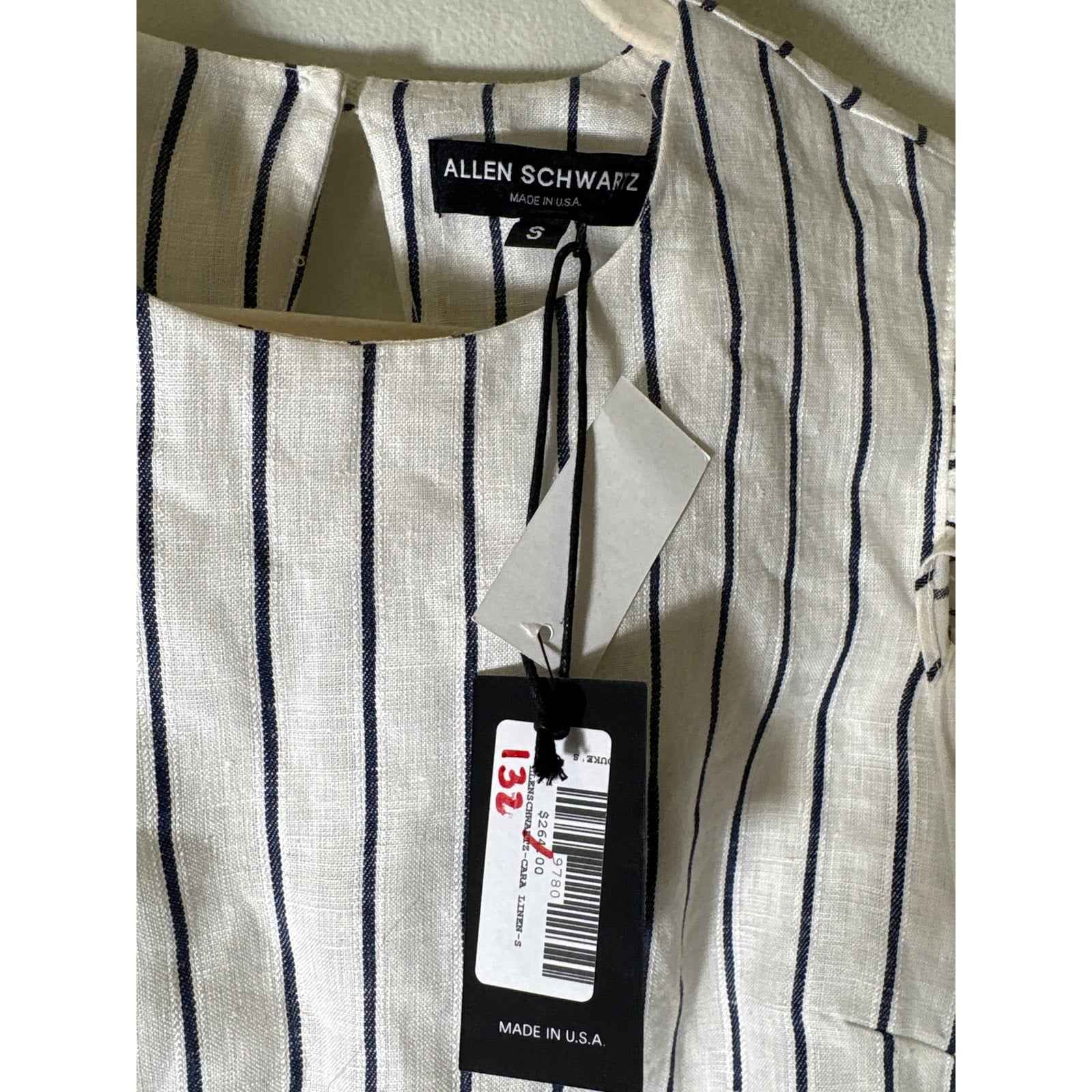 NWT Allen Schwartz White NAvy Stripe Long Sleeve Linen Cold Shoulder Sz S