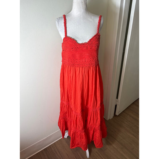 Sea New York Red Tiered Crochet Bodice Maxi Dress Sz L