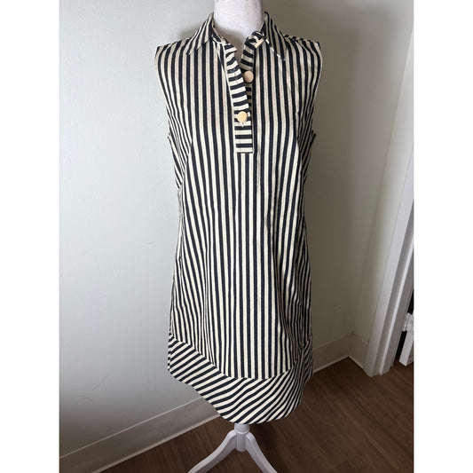 Pearl by Lela Rose Black and Cream Vertical Stripe Sleeveless Mini Dress Sz S
