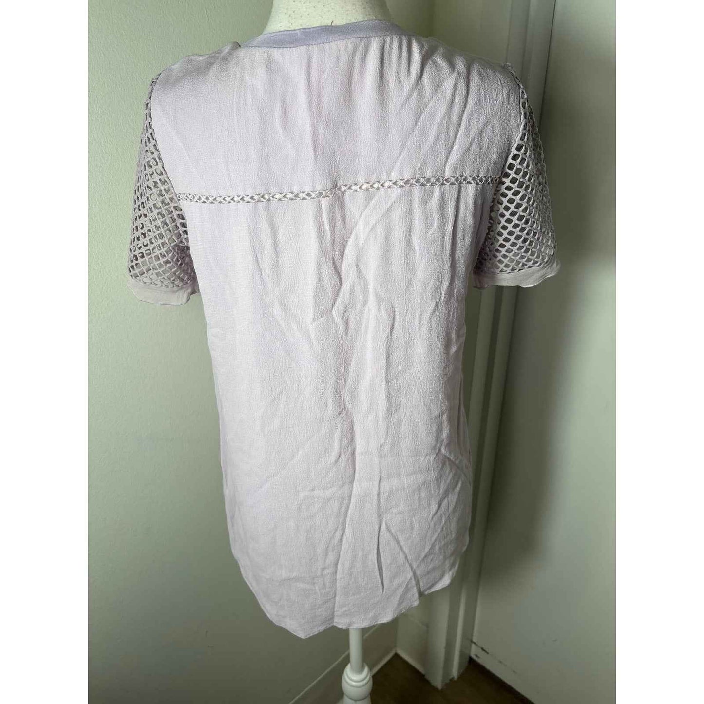 Rebecca Taylor Lavender Short Mesh Sleeve Crew Neck Shirt Sz 4