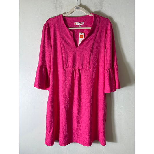 NWT Jude Connally Hot Pink 3/4 Bell Sleeve Knee Length Dress Sz M