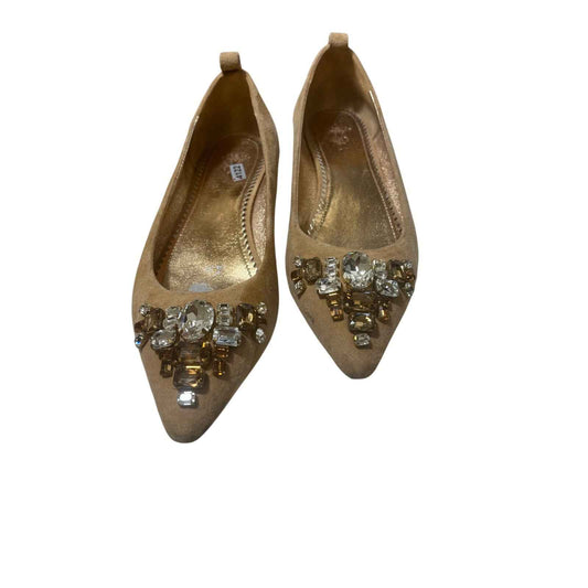 Sanchita Tan Suede Jeweled Flats Sz 39.5 (9)