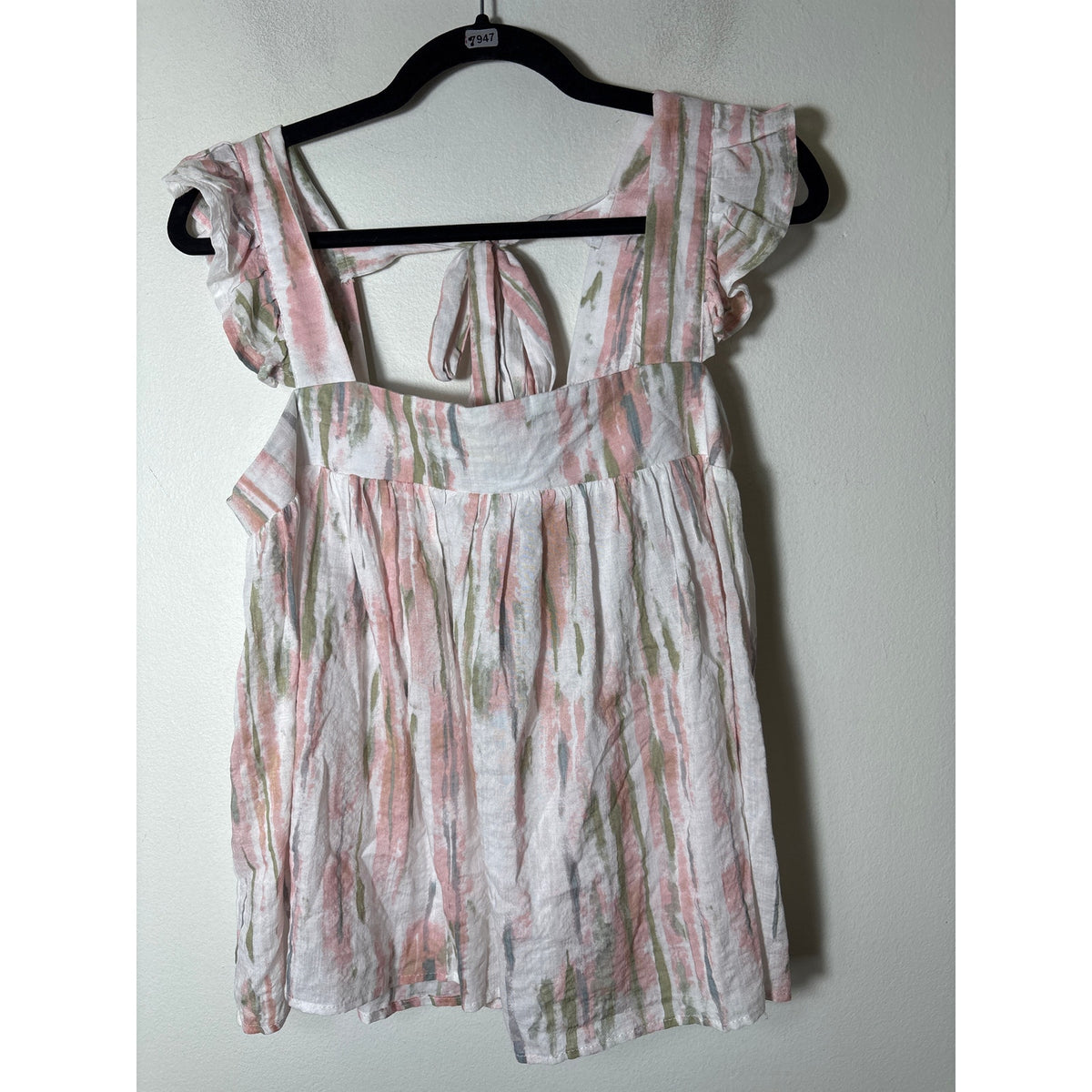 NWT Meet me in Santorini Pink Water Color Tie Back Cotton Top Sz M
