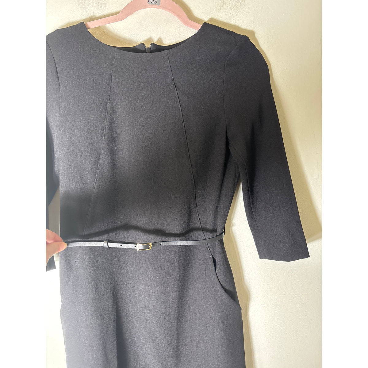 M.M. Lafleur Black Long Sleeve Midi Belted Dress Sz 2