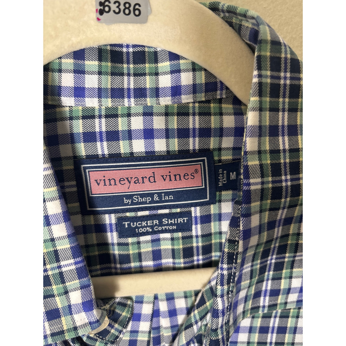 Men's Vineyard Vines Royal Blue Green and White Plaid Tucker Shirt Sz M