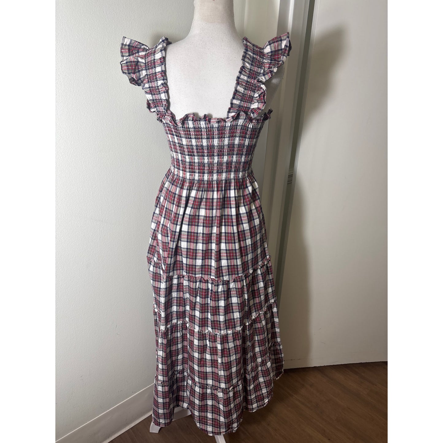 Hill House Red Plaid Flutter Sleeve Cotton Maxi Dress Sz S