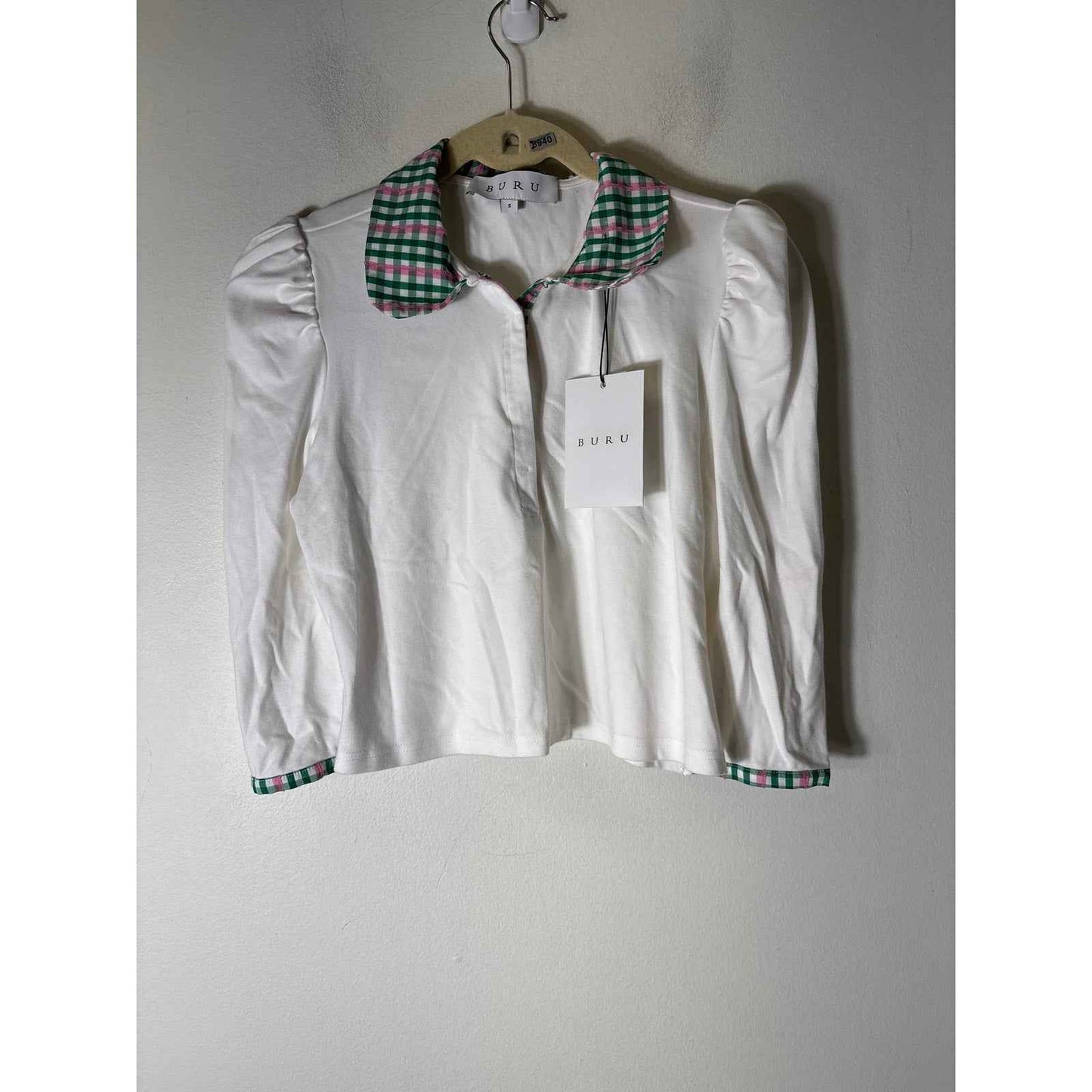 NWT Buru White Cropped Peter Pan Tee Sz S