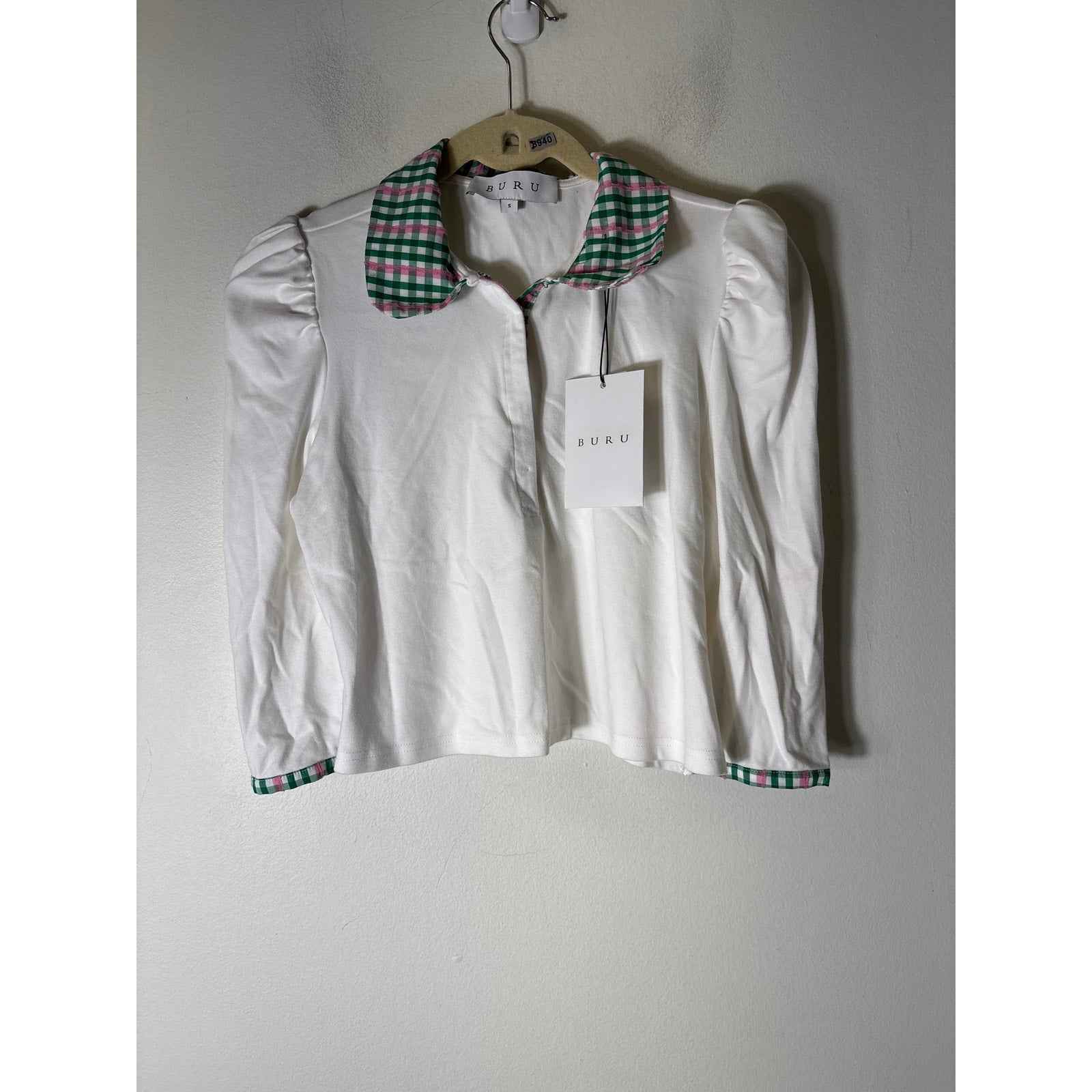 NWT Buru White Cropped Peter Pan Tee Sz S