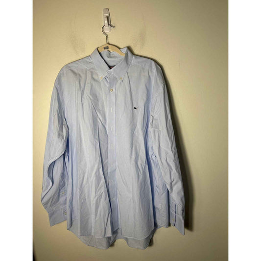 Mens Vineyard Vines Blue and White Vertical Mini Stripe Whale Shirt Sz XL