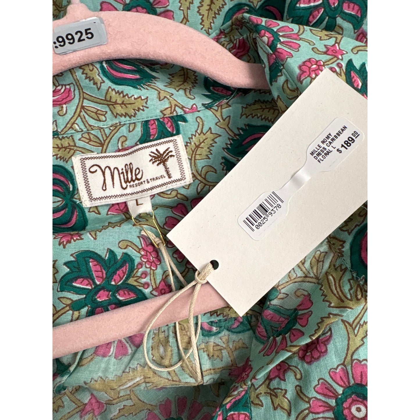 NWT Mille Green Pink Long Sleeve Cotton Maxi Dress Sz L