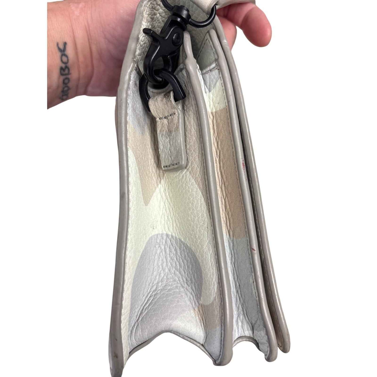 Dagne Dover Gray Camo with Green Stripe Purse