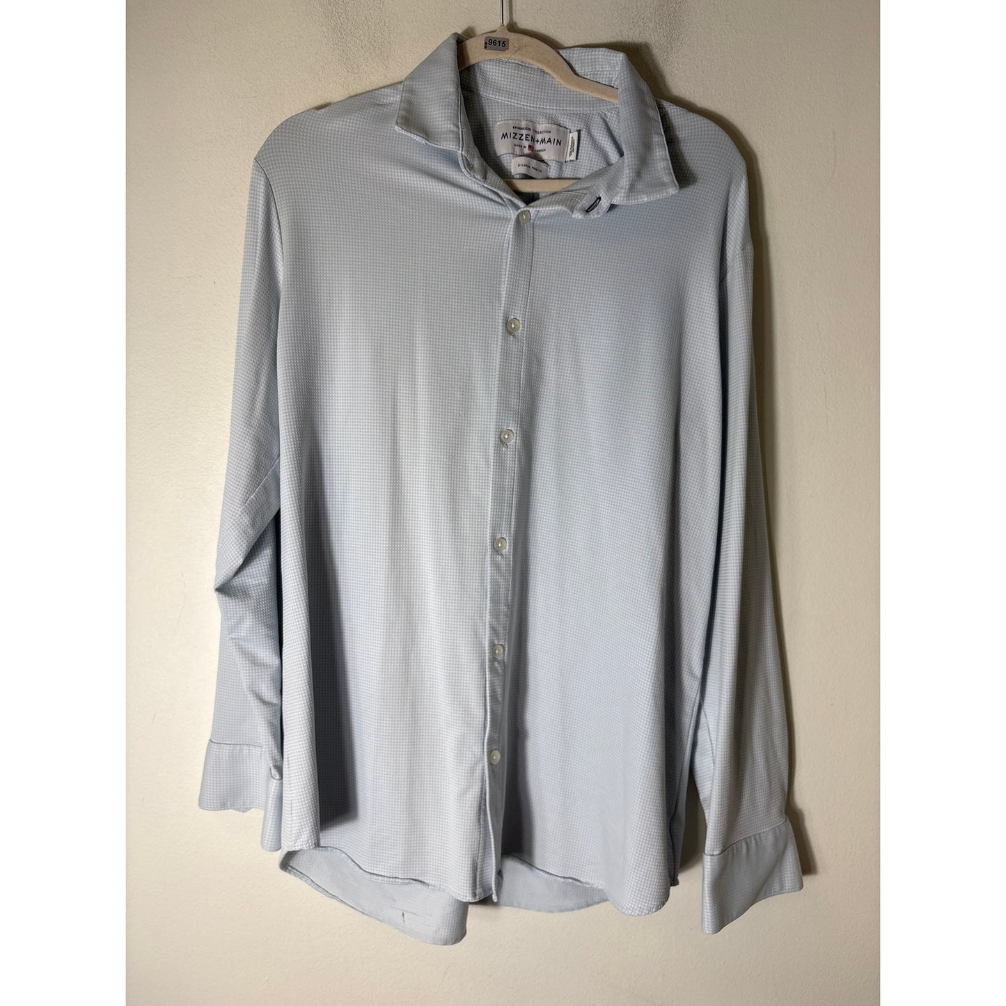 Men's Mizzen + Main Dark Light Blue Check Long Sleeve Button Up Dress Shirt Sz XL