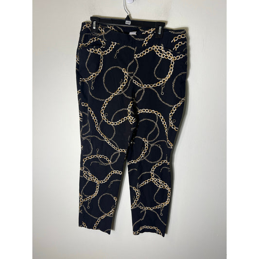 Chico's Black Gold Chain Pull On Ankle Pants Sz 14R