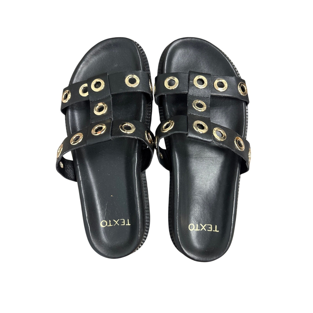 Texto Black Gold Ring Sandals Sz (Fits like) 8