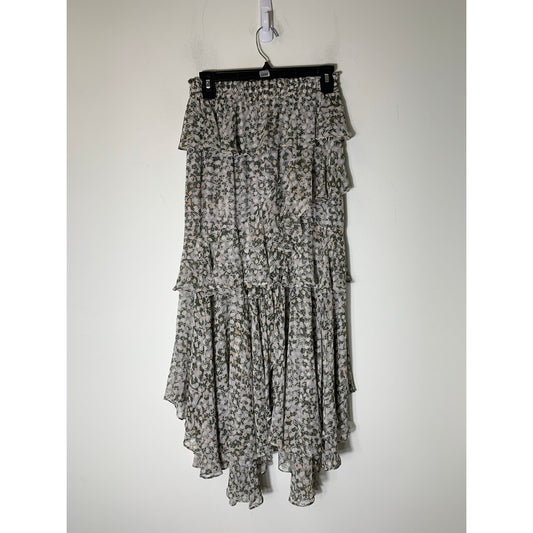 MISA LOS ANGELES JOSEVA MAXI SKIRT IN GREEN GRAY FLORAL PRINT Sz S