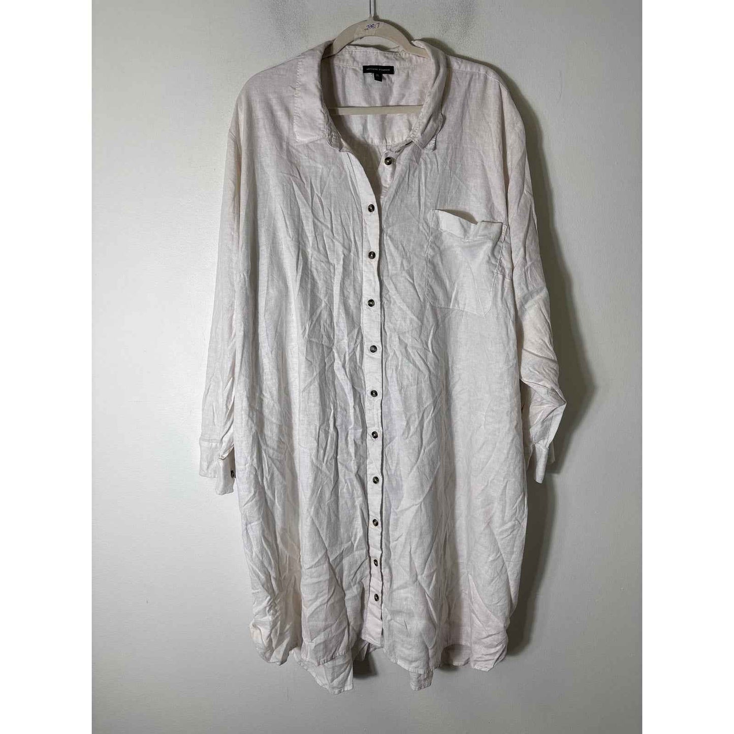 Universal Standard Off White Long Sleeve Button Up Short Dress Sz XL