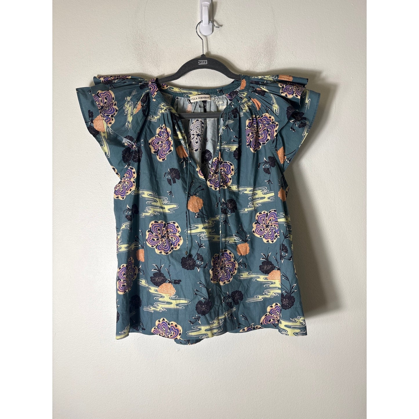 Ulla Johnson Green Cotton Flutter Sleeve Top Sz 4