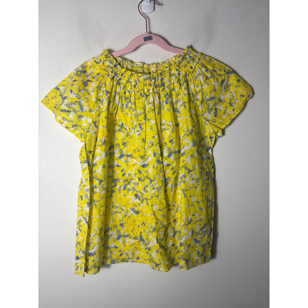 Girls Bonpoint Yellow Floral Smocked Collar Shirt Sz 10