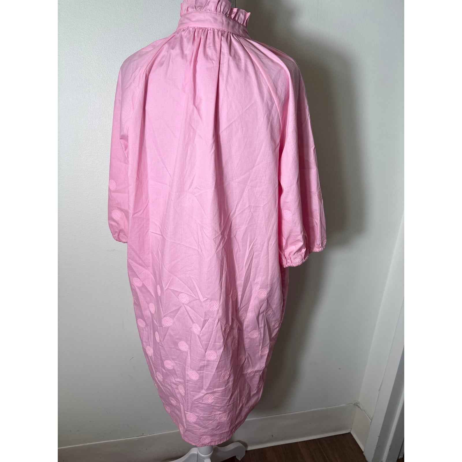 Caryn Lawn Pink 3/4 Sleeve Button Up Cotton Knee Length Dress Sz L