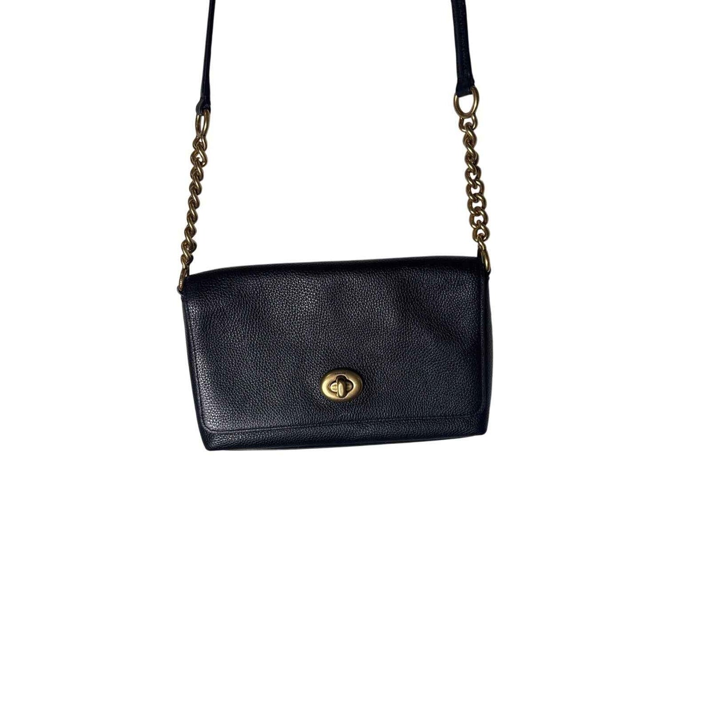 Coach Black Pebbled Leather Foldover Closure Crossbody Bag 10"x6"