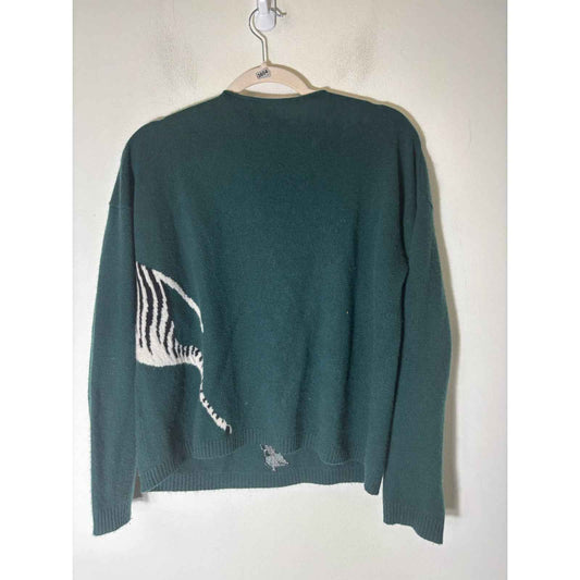 Maeve Dark Green Zebra Cashmere Long Sleeve Sweater Sz S