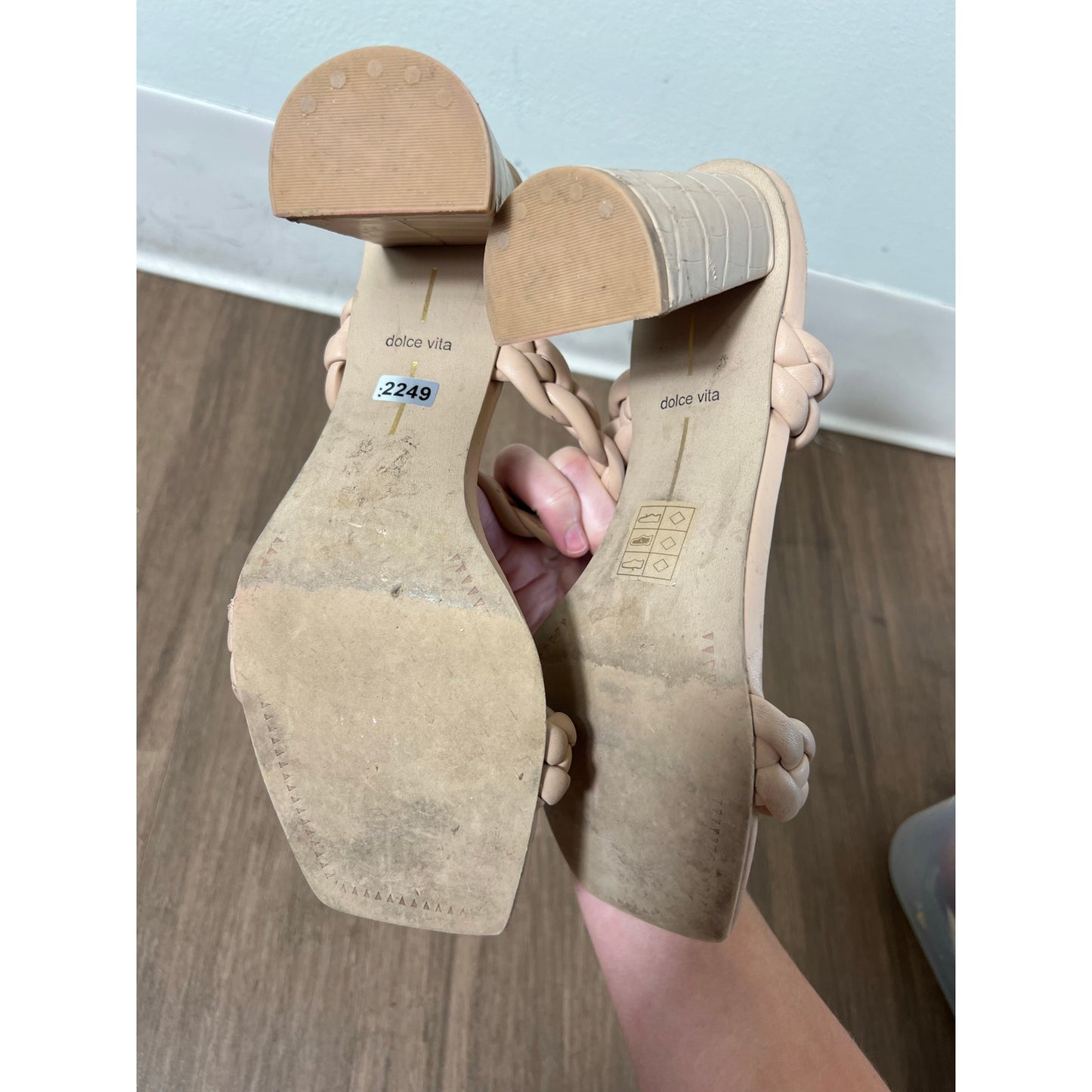 Dolce Vita Beige Braided Two Strap Sandals With Chunky Heel Sz 9.5