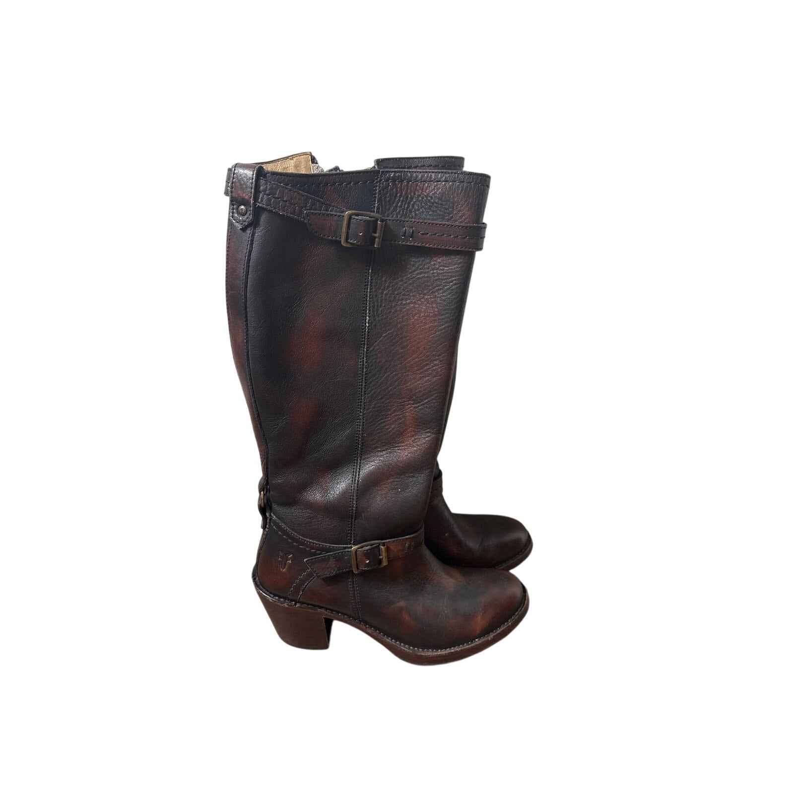 Frye Brown Buckle Leather Boots Sz 8