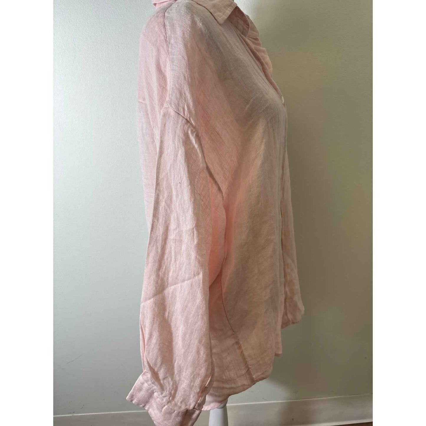 Vitamin A Pink Long Sleeve Gauzy Linen Button Up Shirt Sz S