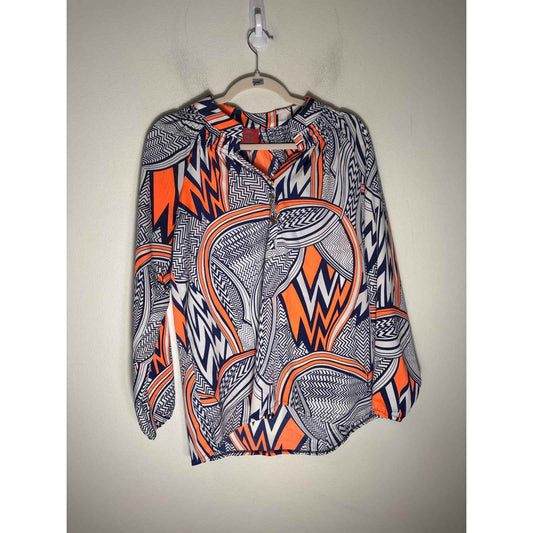 Tracy Negoshian Navy Orange Long Sleeve Shirt Sz M