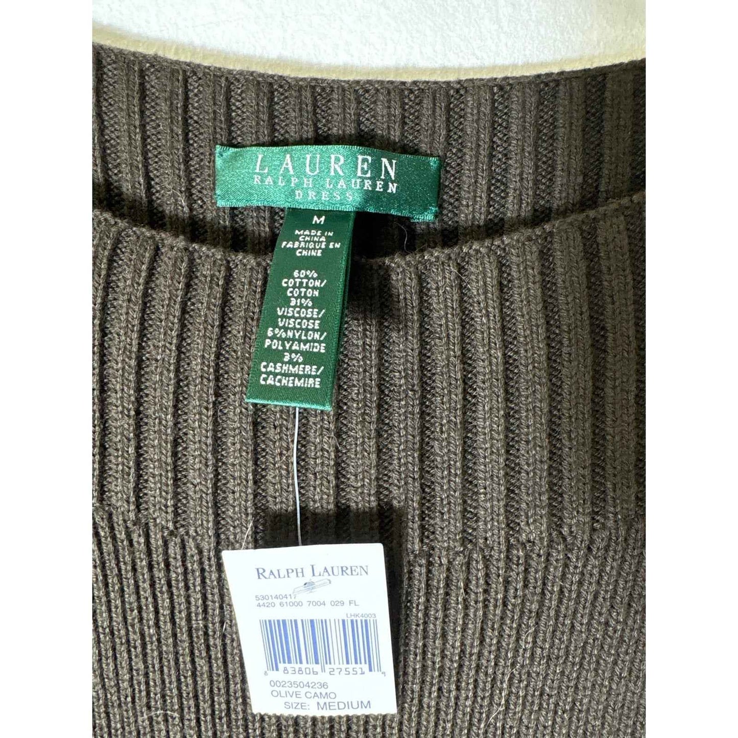 NWT Ralph Lauren Dark Brown Cap Sleeve Midi Sweater Dress Sz M