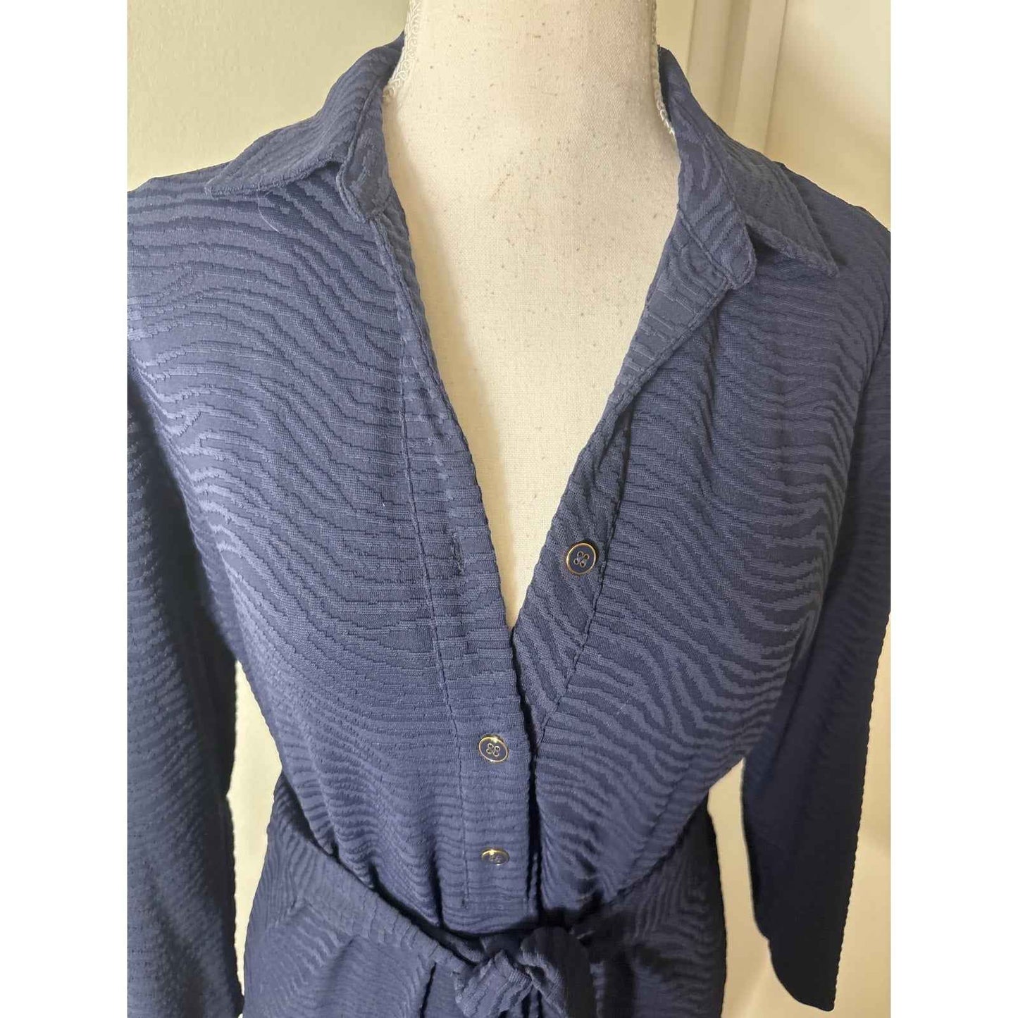 J. McLaughlin Navy Long Sleeve Textured Fabric Midi Dress Sz M