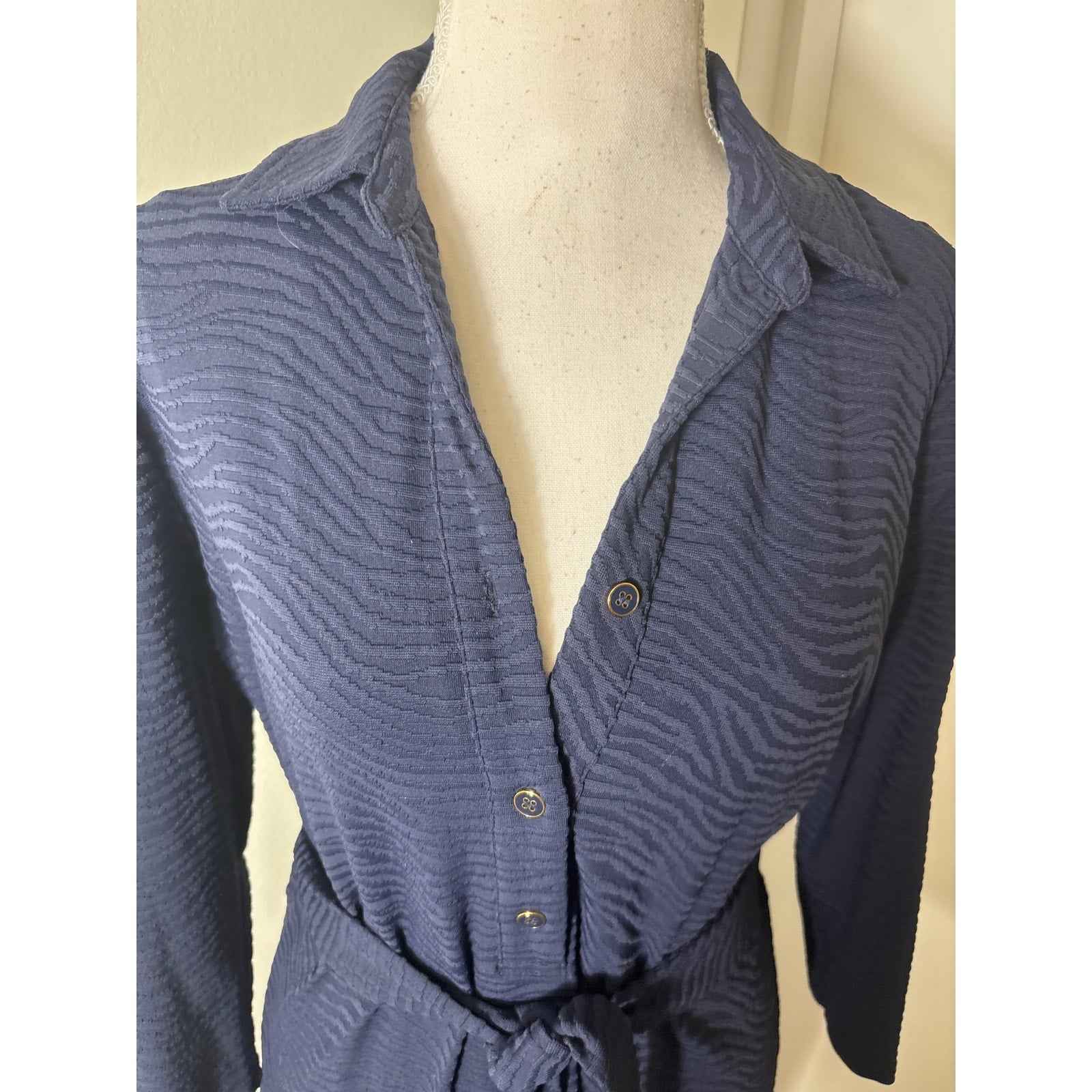 J. McLaughlin Navy Long Sleeve Textured Fabric Midi Dress Sz M