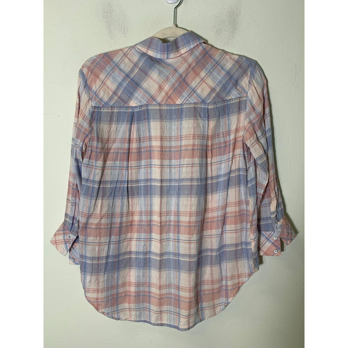 Bella Dahl Blue Pink Plaid Button Up Long Sleeve Sz XS