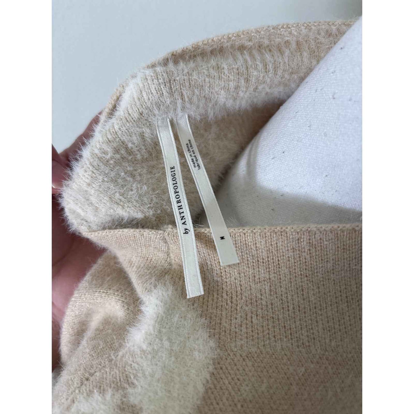 by Anthropologie Beige and Cream Long Sleeve Oversized Sweater + Skirt Set Sz M