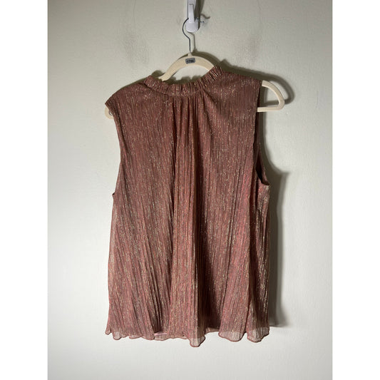 Eri + Ali Blush Shimmery Sleevelss Ruffle Neckline Top Sz L