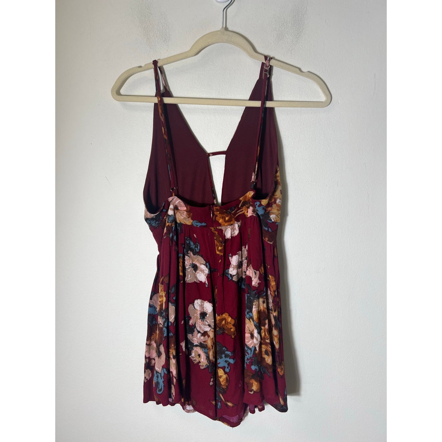 Audrey 3 + 1 Dark Red Floral Backless Mini Dress Sz XS