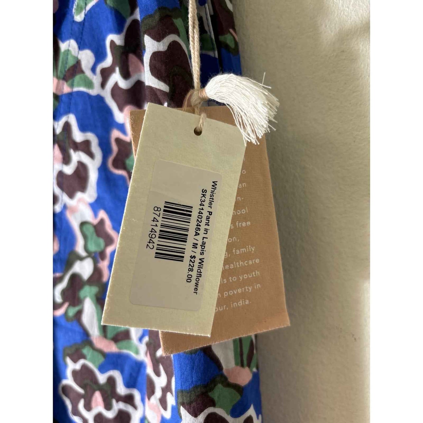 NWT  MIRTH Blue Pull On Wide Leg Cotton Pants Sz M