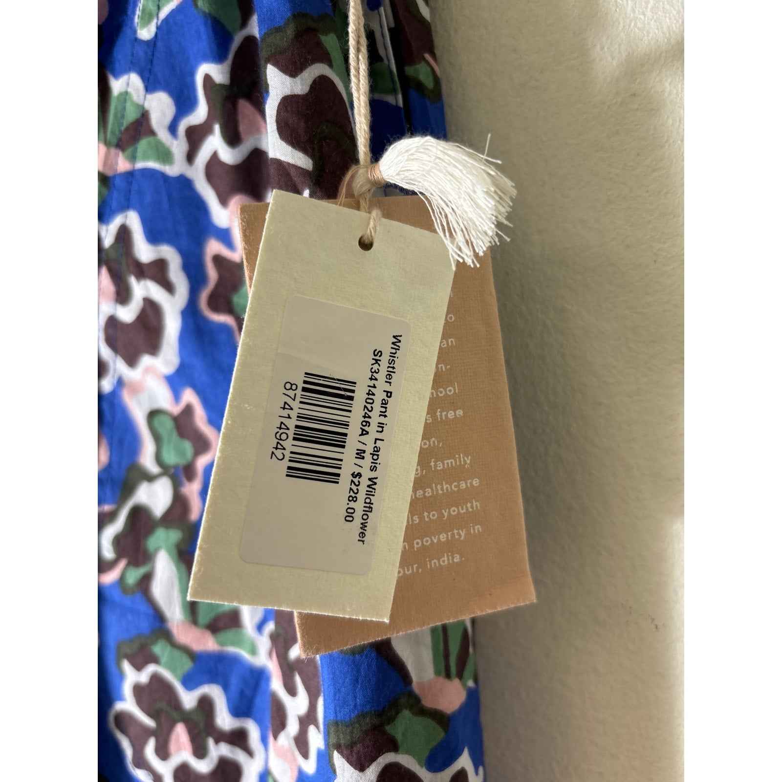 NWT  MIRTH Blue Pull On Wide Leg Cotton Pants Sz M