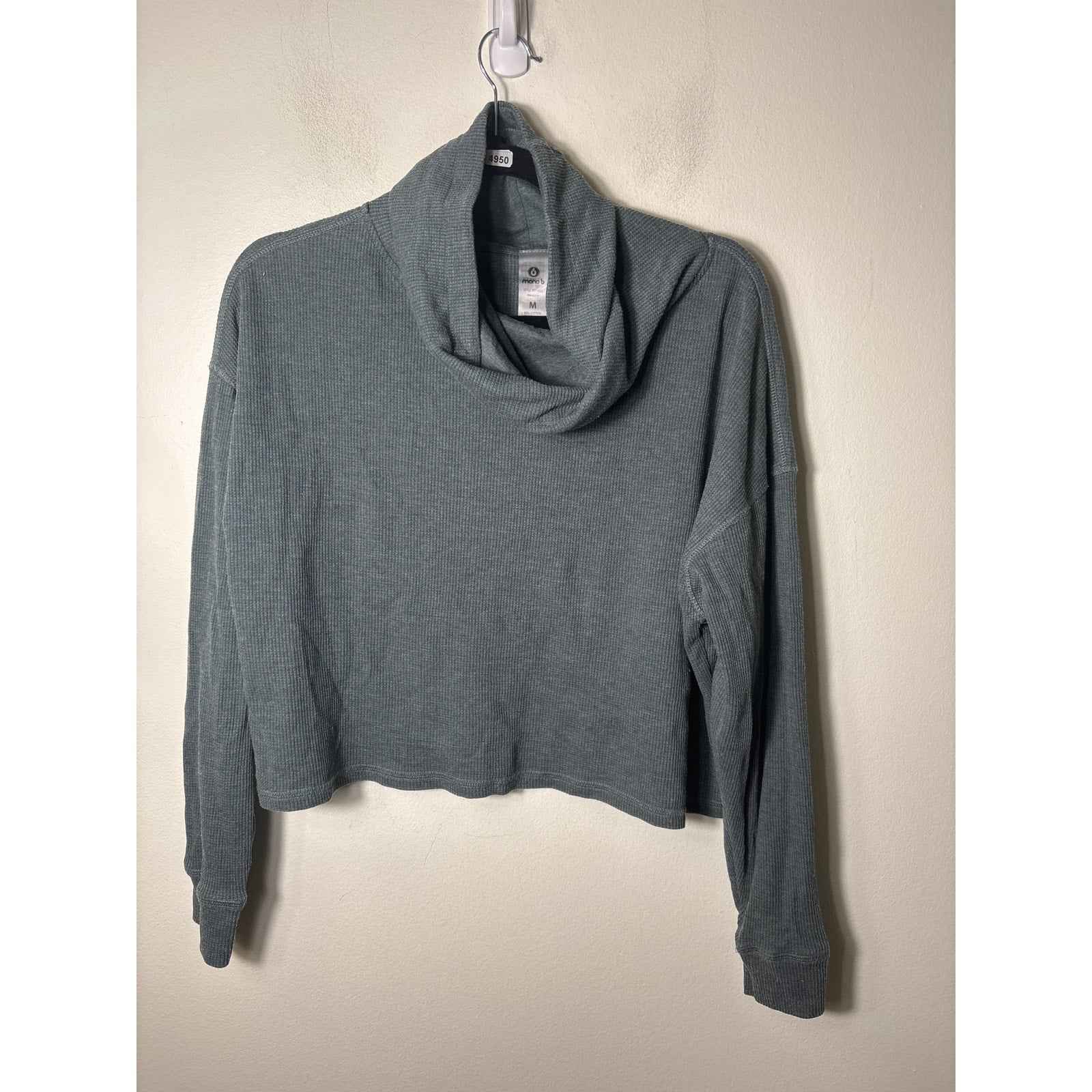 Mono B Green Waffle Knit Turtleneck Long Sleeve Shirt Sz M