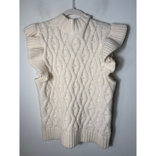 Line and Dot Off White Flutter Sleeve Knit Sweater Sz L
