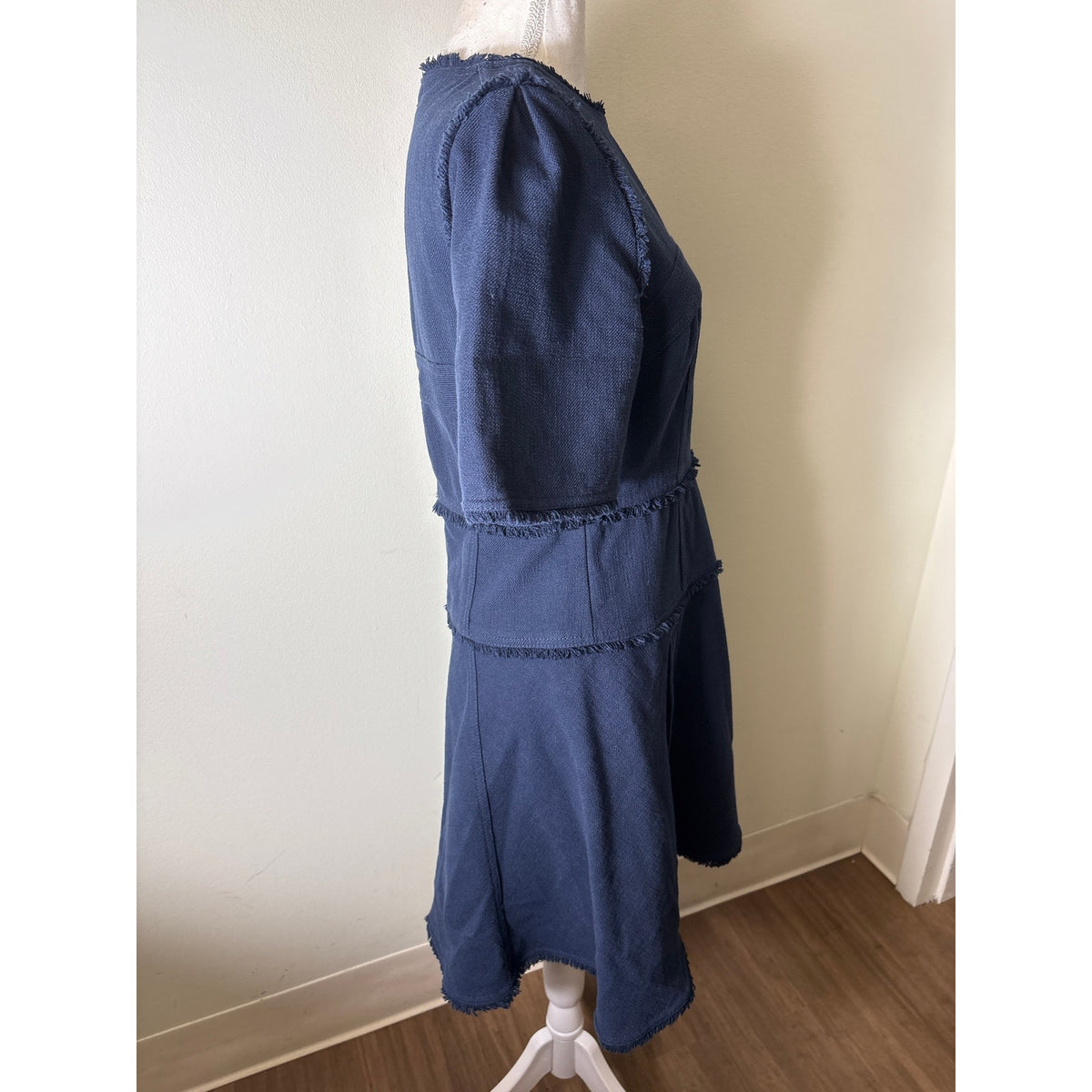 ME+EM Navy Blue Short Sleeve Fringe Mini Dress Sz 8