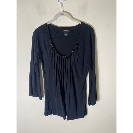 Peck & Peck Black Knit Top W Black Beads Around Neck sz S