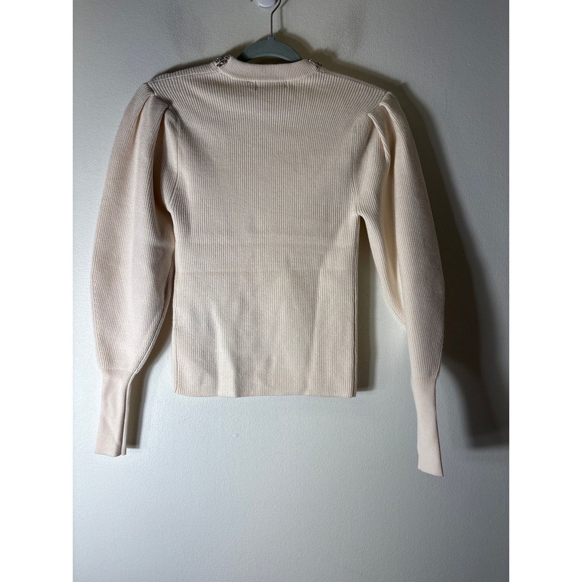 Love Token Cream Ribbed Jewel Trimmed Neckline Sweater Sz S