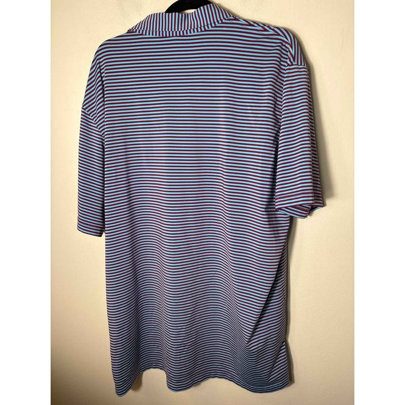 Mens Peter Millar Blue and Burgandy Striped Polo Shirt Sz XL