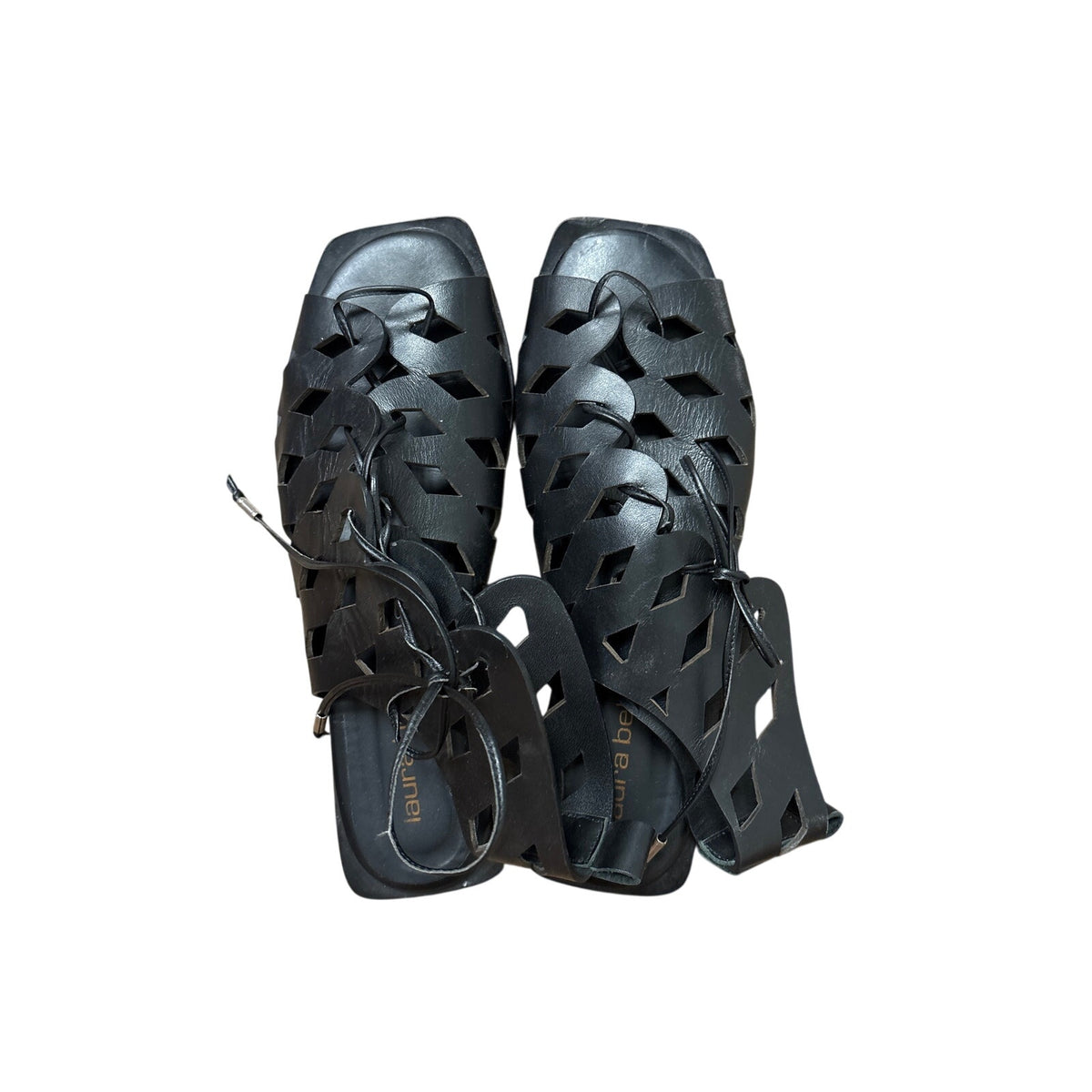 Laura Bellariva Black Laser Cut Ankle Lace Up Sandals Sz 40 (9.5)
