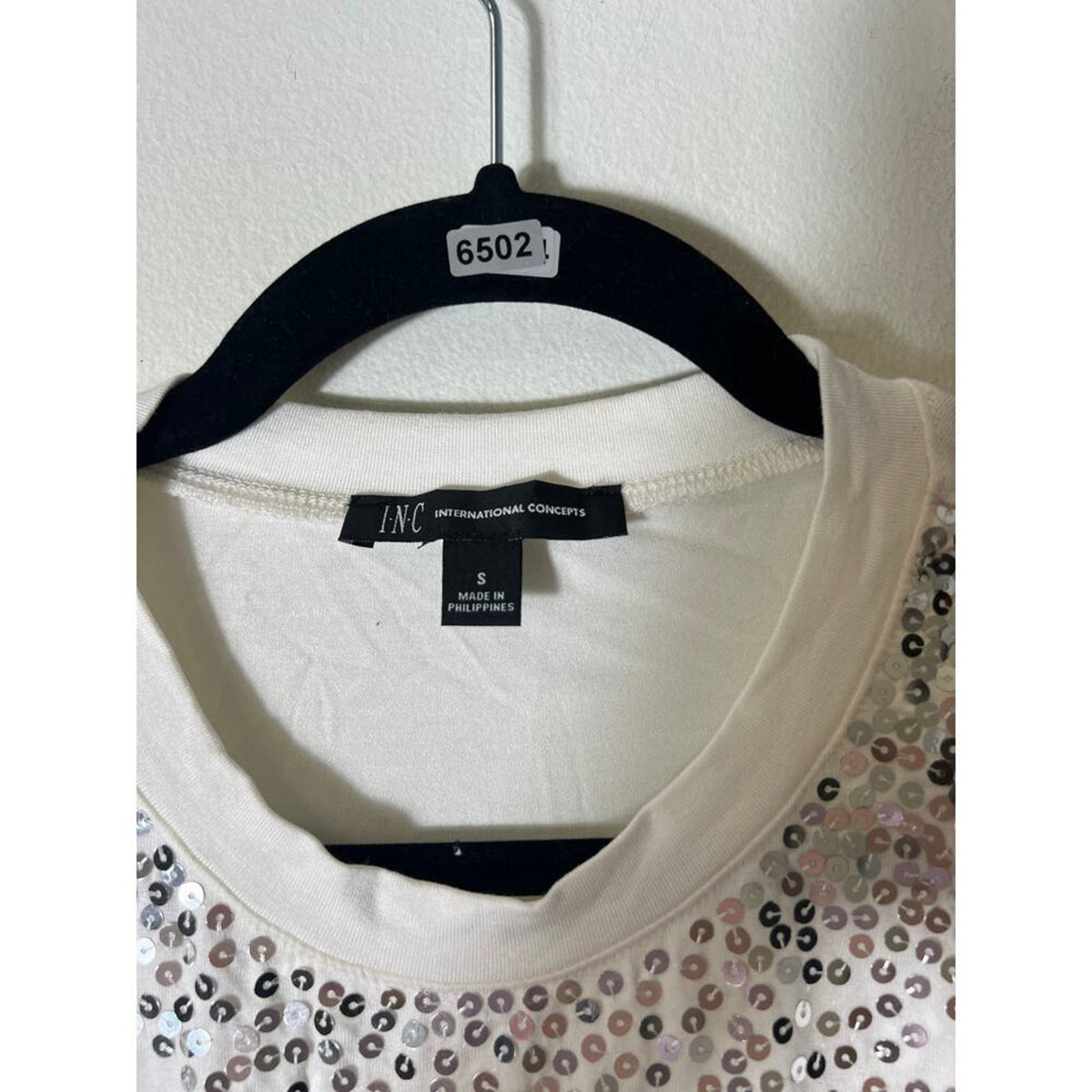 International Concepts White Sequined Long Sleeve Top Small