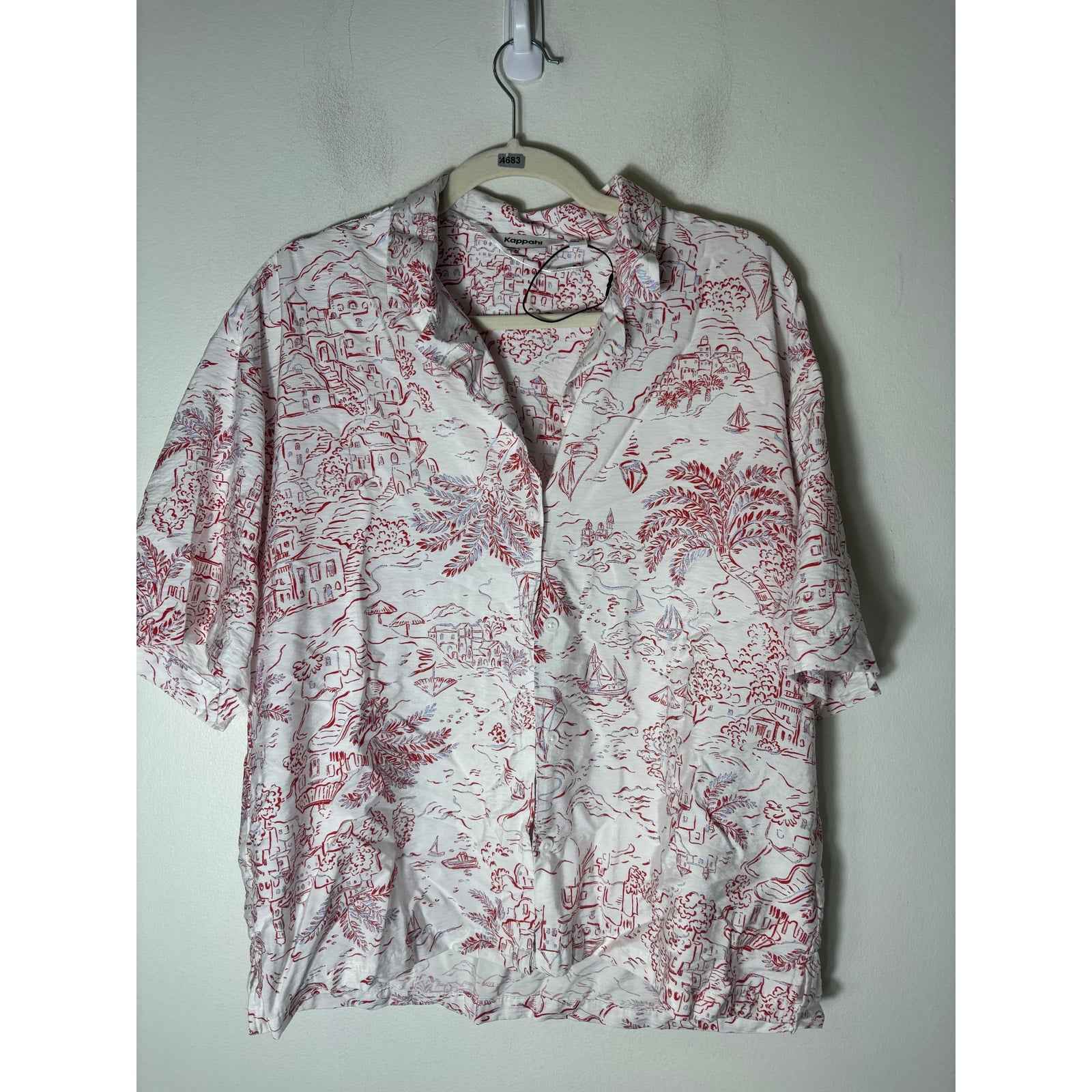 New Kappahl Red and White Vacation Scene Shirt Sz S